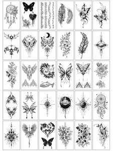 30 Sheet Temporary Tattoo Stickers Set, Sticker Tattoos, Waterproof Body Art with Butterfly, Feather, Dreamcatcher, Floral Designs for Y2K Style, Aesthetic Tattoo Merch