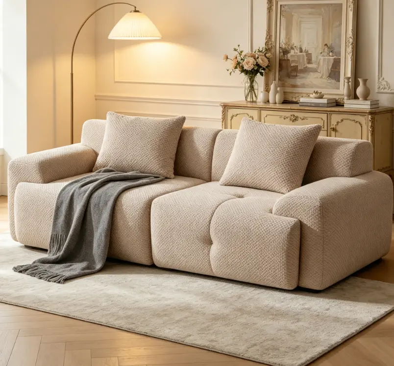 Modular Loveseat Sectional Sofa for Living Room - Comfy Couch with High-Density Foam, Tufted Detail, Boneless Arms, 2 Pillows, Convertible Double Chaise Lounge for Small Apartment Reading Decor, Easy Config corduroy fabric