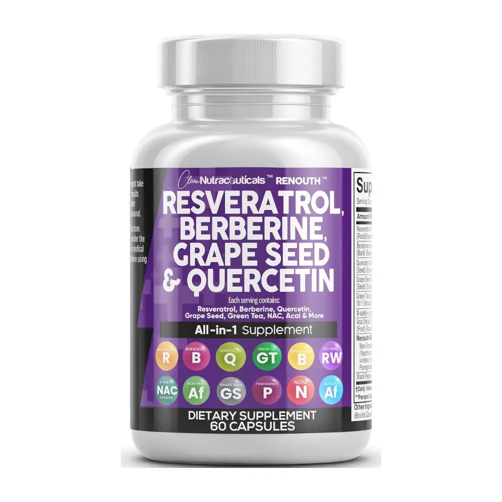Resveratrol Berberine Grape Seed Extract Quercetin Green Tea Extract - Polyphenol Supplement for Women and Men with N-Acetyl Cysteine, Acai Extract