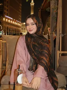 Fashion Tie-Dye Watercolor Printed Headscarf, Soft Comfortable Breathable Hijab, Anti-Fray Fabric for Daily Wear, Muslim Turban