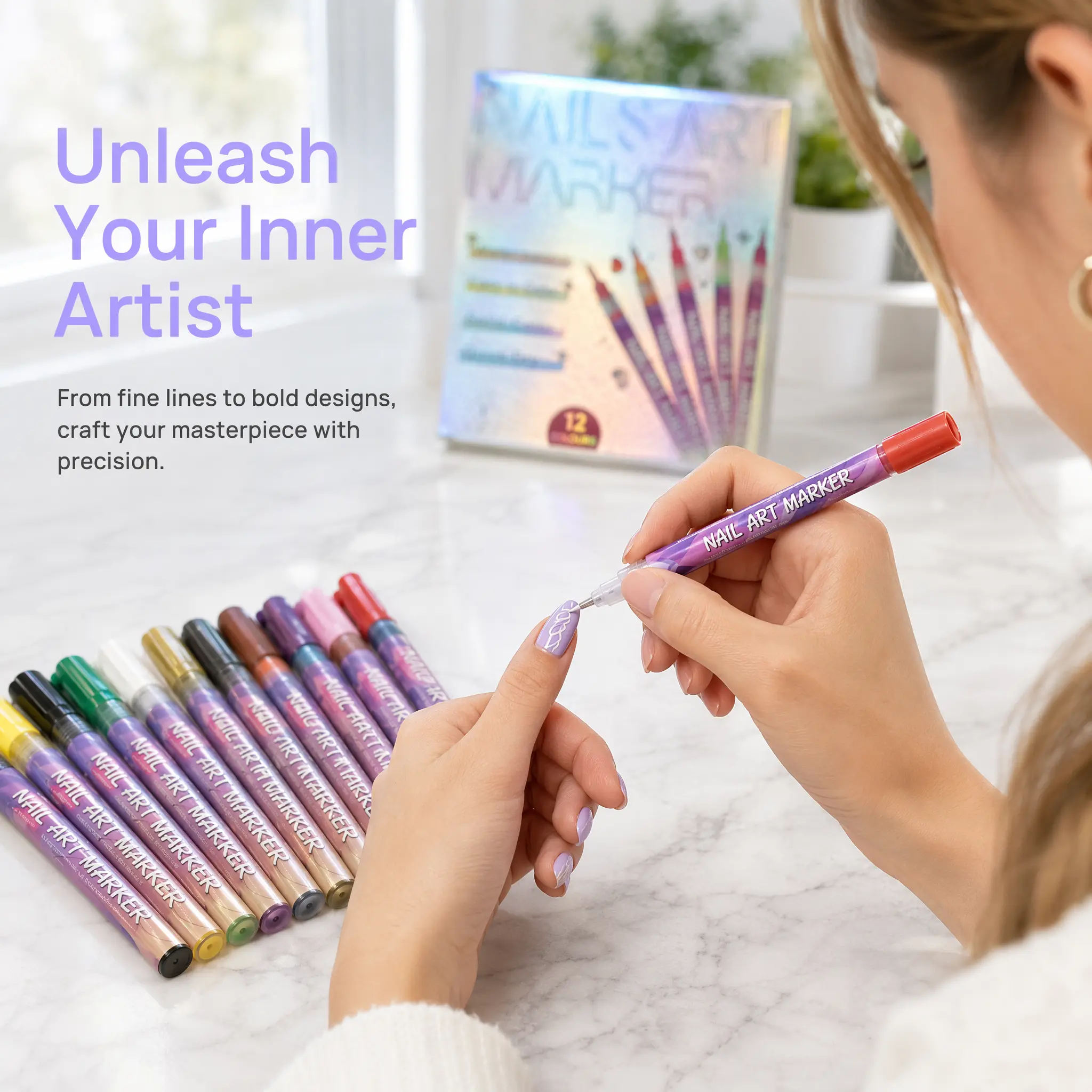 [2026 Upgrade] 12-Color Aesthetic Acrylic Marker Pens, 0.5mm Fine Tip Fast-Dry Waterproof Office Art Supplies for Beginners, DIY Nails & Doodles, A3 Light Pad Double Pack Gift coloring  pajamas alcohol-based art marker crayones  para  niños gaoxi glitter