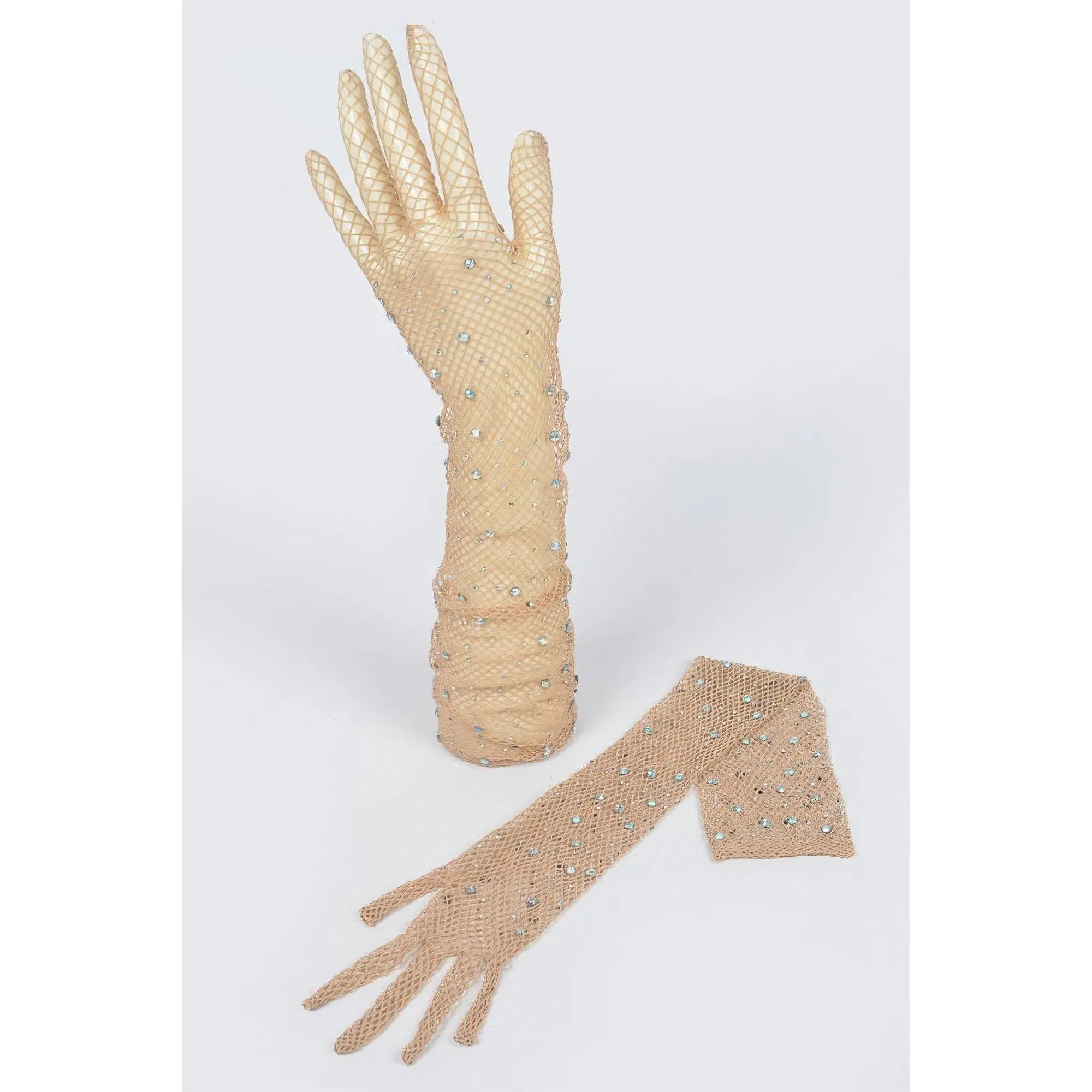 Rhinestone Mesh Long Gloves
