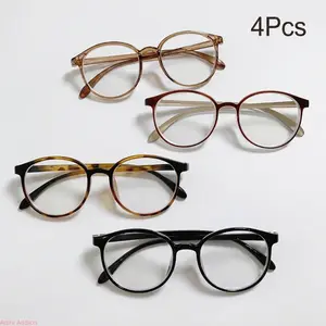 4 Pack Ultra Light Retro Round Small Frame Non Prescription Anti Blue Light Glasses For Men Women Flattering No Makeup Look Light Luxury Summer Cute And Cool US Design