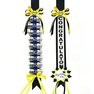 2026 Graduation Wreath - Double-Strand Woven Wreath Ring with Blue Ribbon And Yellow And Dark Green Wreath, Suitable for High School Diploma, College & Gown, Prom Events - Woven Decoration for Ceremonies, Parties, Graduation Parties