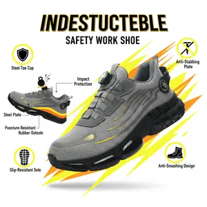 Men's Breathable Mesh Work Sneakers Durable Anti-Slip Safety Shoes Steel Toe Protection Comfort Fit All Seasons Casual Striped Design Elastic Closure Non-Slip EVA Sole Lightweight Industrial Footwear