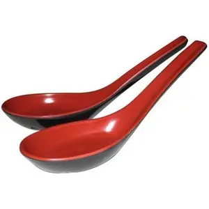 2384  Soup Spoons Wonton Soba Rice Pho Ramen Noodle Black/red Set Of 2