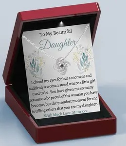 To My Daughter Necklace - Daughter Gift, Love Knot Necklace, Gift For Bride From Mom, Wedding Gift From Mother To Daughter Bride Necklace For Wedding Day Necklace Message Card Set Gift Give Necklace + Gift Box + Card Set