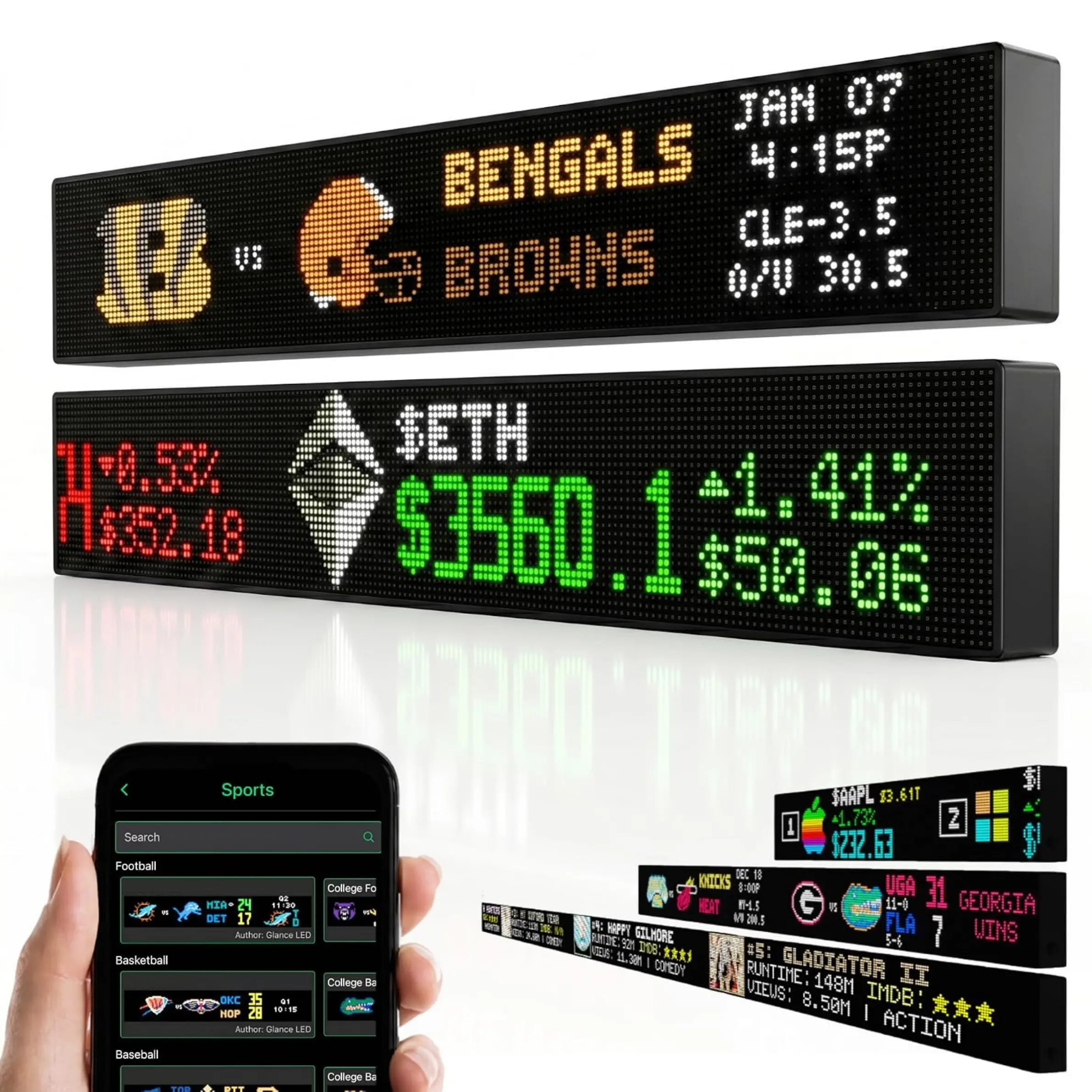 Customizable LED Ticker Display – 30 Inch Scrolling Scoreboard for Live Sports, Stocks, Flight Tracker, News & More, Made in USA, Stock Market Ticker, Essential Man Cave Accessory, Ideal Gift