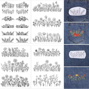 4 Sheets Stick & Stitch Water Soluble Embroidery Stabilizer, Floral Daisy Wash Away Transfer Patterns for Hand Sewing Beginners