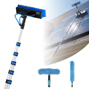 VEVOR Solar Panel Cleaning Kit, 33 ft, Water Fed Pole Kit with Cleaning Brush, Soap Dispenser, Extendable Aluminum Telescopic Pole, 180 °   Rotatable Brush Head, for Roof Mounted Solar Panels, Windows