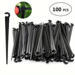 100 Plastic Drip Irrigation Stakes with C-Shaped Clips, Garden Hose Connectors, Suitable for 4/7Mm Pipes, Greenhouses, And Potted Watering Systems, Garden Accessories