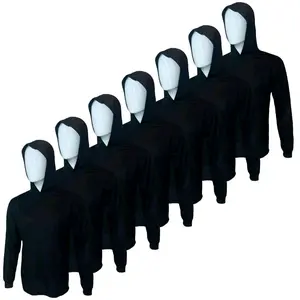 7 SHIRT PACK Hi Visibility Black lightweight Long sleeve hoodie shirt / 100 % polyester birdeye Fabric for quick dry