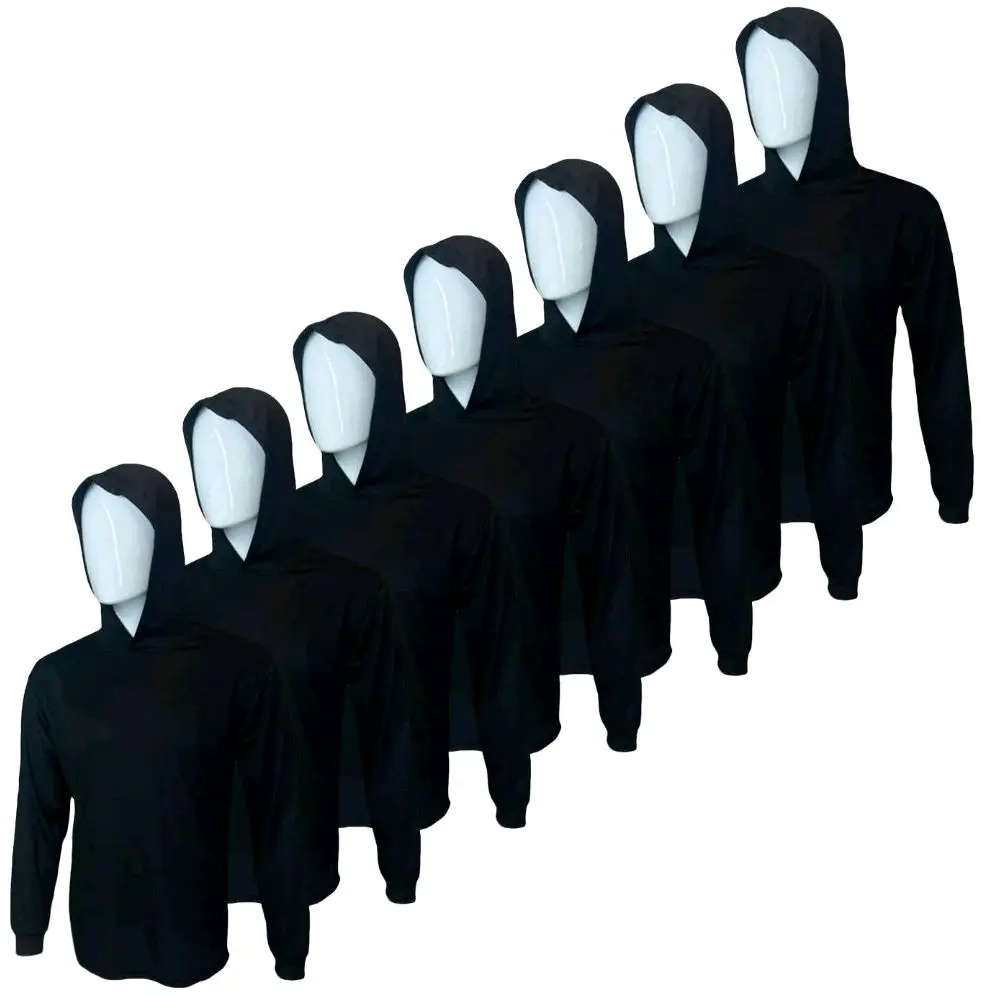 7 SHIRT PACK Hi Visibility Black lightweight Long sleeve hoodie shirt / 100 % polyester birdeye Fabric for quick dry