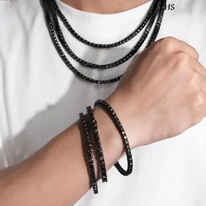 ZZHS Black Moissanite Tennis Chain 4mm316L Stainless Steel Inlaid Hip Hop Men's and Women's Bracelets Birthday Gift for Boyfriend and Girlfriend