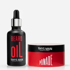 Rhys Man Pomade & Beard Oil for Men – Strong Hold Hair Styling & Beard Grooming Kit, Mens Hair Styling Products Gift for Him Summervibes