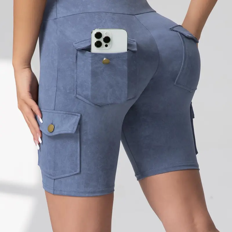Women's Solid Color Flap Pocket Cargo Shorts, Casual Trouser Shorts, Casual Fashion Denim-effect Shorts for Daily Wear, Ladies Bottoms for Summer