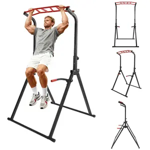 Pull Up Station, Triangular Power Tower Foldable Pull Up Bar Station, Height Adjustable Multi-Function Tower Workout Dip Stand for Home Gym Strength Training Equipment