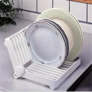 Foldable Dish Plate Drying Rack Organizer Drainer Plastic Storage Holder White Kitchen Storage Tools