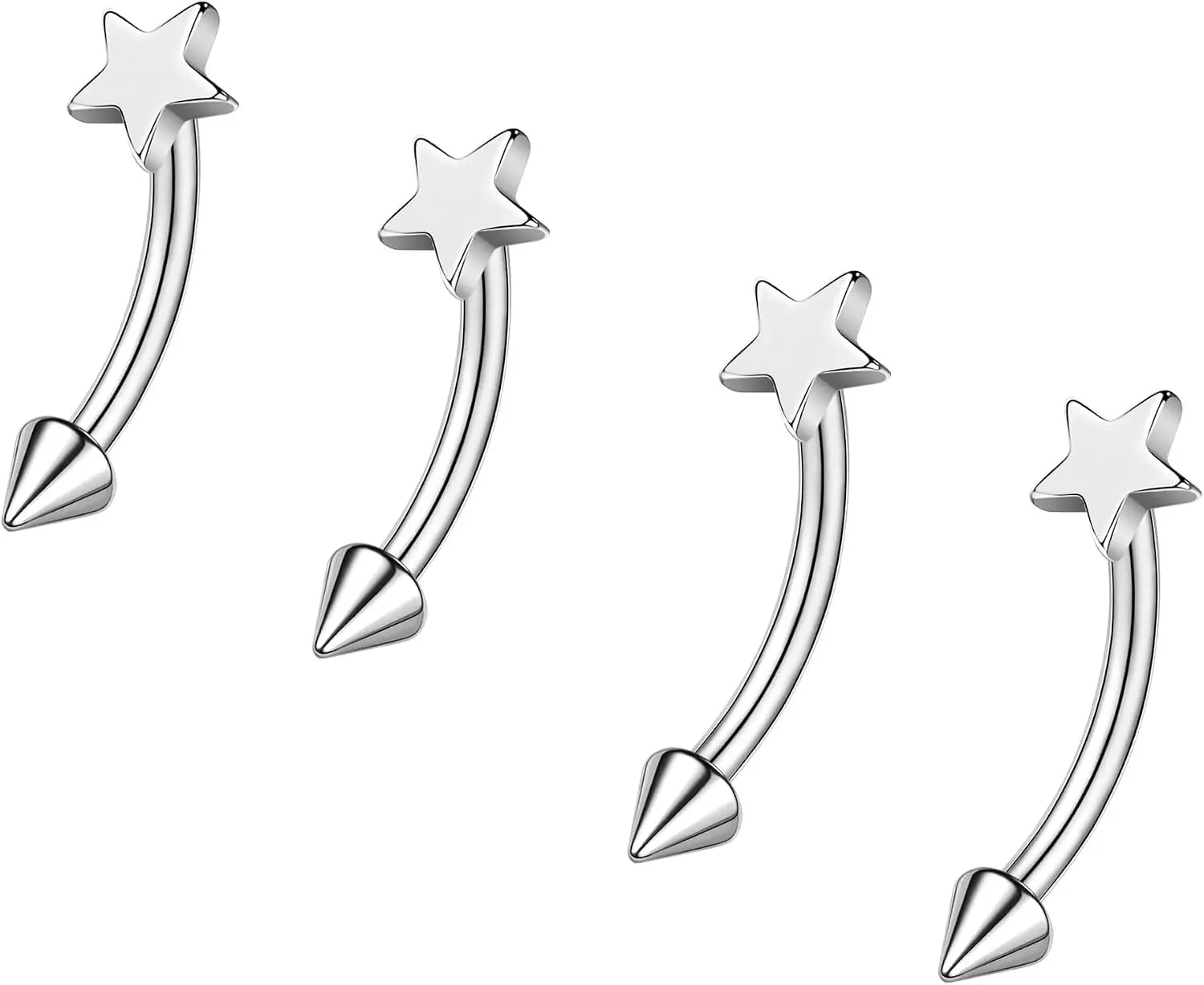 2 Pairs Stainless Steel Eyebrow Rings, 16G Curved Belly Rings, Navel Barbell, Helix Daith Tragus Earrings, 8/10mm Spike Vertical Labret Lip Piercing Jewelry(Gift)