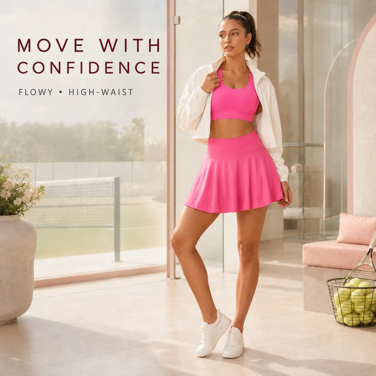 Women’s High-Waist Polyester Short Flowy A-Line Athletic Mini Length Sports Skirt for Female Tennis, Outdoor Activities, Casual Wear, Solid