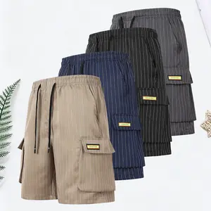 4-Pack Men’s Striped Cargo Shorts – Summer Loose Fit, Plus Size, Multi Pockets, Mid-Length, Drawstring Elastic Waist, Casual Sport Shorts