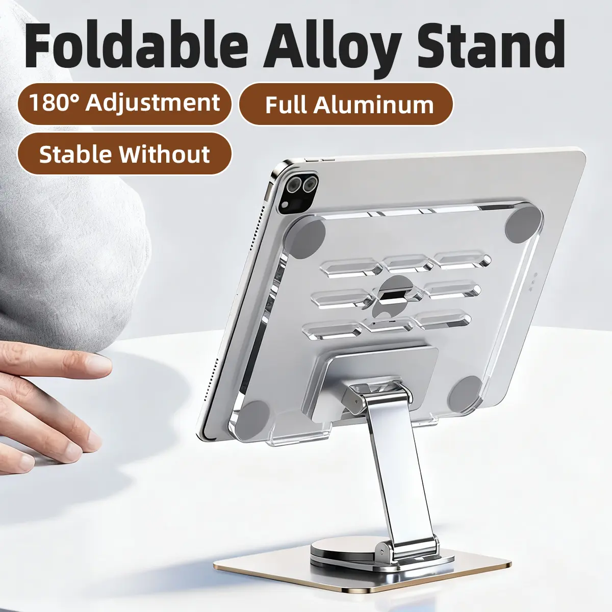 Adjustable Desktop Tablet Stand Accessories - Ultra-Thin Folding, 360° Rotation, Heavy-Duty Base, 4.7-13" Holder Compatible with iPad Pro Air Mini 2025, Kindle, iPhone 17 Pro Max Vertical Magnetic Case