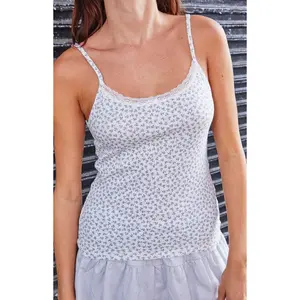 John Galt Women's Floral Skylar Waffle Knit Lace Tank Top