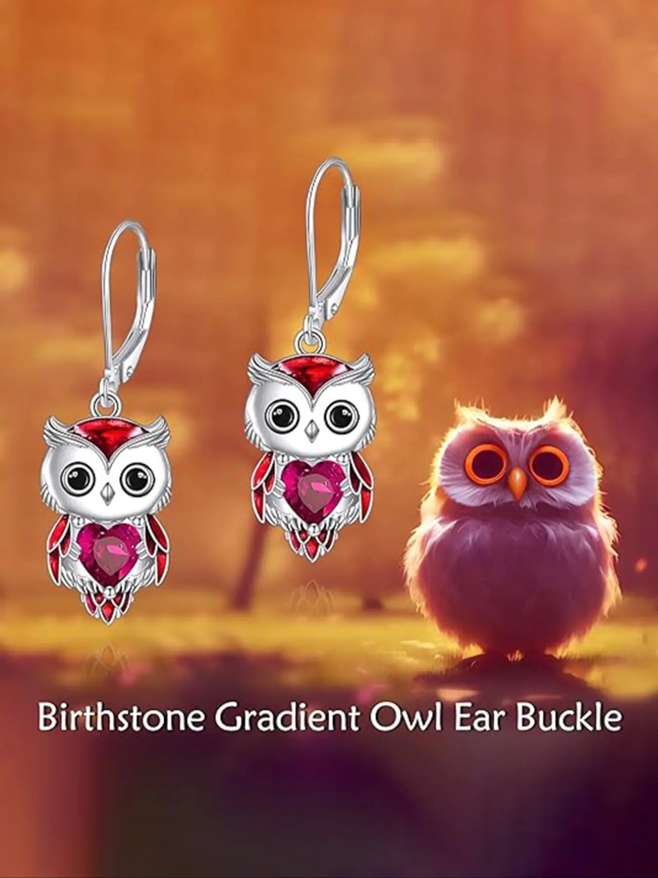 S925 Silver Owl Birthstone Earrings, Cute Bohemian Style Jewelry Gift Box Included, Perfect for Women, All Seasons Wear