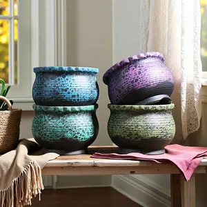 4-piece set of large frosted succulent plant ceramic flowerpot creative multi piece combination set of breathable retro indoor simple coarse ceramic thumb potted plant dreamy group living large pot