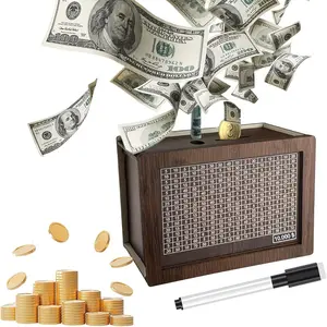 Wooden Money Box with Money Target And Numbers, Money Bank for Adults, Cash Saver Box Money Bank, Adults Money Box Halloween Christmas Gift