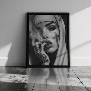 Wooden Acrylic Framed Canvas Painting, Modern Style, Nun Painting Poster, Wall Art Decor Living Room Bedroom Office, Home Decoration, Perfect Gift, Artwork
