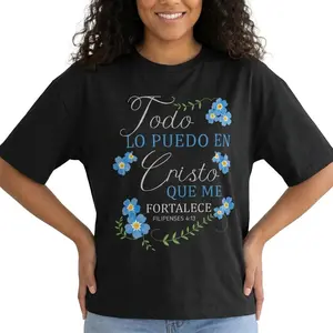 Todo Lo Puedo En Cristo Spanish Christian Shirt Women Floral Bible Verse Plus Size Graphic Tee