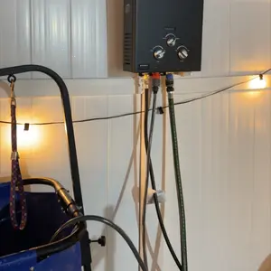 Portable Tankless Propane Water Heater for Household Appliances, 6L 1.58GPM Instant Unit with 12lb Compatibility, Overheat Guard, Dry Combustion Safe, Energy-Efficient, Advanced Temperature-Stable Tech, 11.8"l×5.3"w×17.3"h Compact Slim for Camping, RV Use