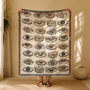 Thirty-two Eyes Pattern Bohemian Yarn Jacquard Woven Blanket with Tassel, Boho Blanket, Thick Soft Washable Blanket, Used for Home Decor Sofa Chair Bed Tapestry Tablecloth Floor Garden Picnic Outdoor Camping