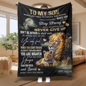 Lion Letter Print Throw Blanket, 1 Count Soft Warm Napping Blanket, Air-conditioned Room Blanket, Warm Nap Blanket for Home Office Travel Camping, Cozy Throw Blanket