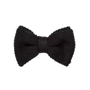 Black Knitted Bow Tie - Pre-Tied Adjustable Neck Strap, Textured Knit Design, Versatile Color for Formal and Casual Wear