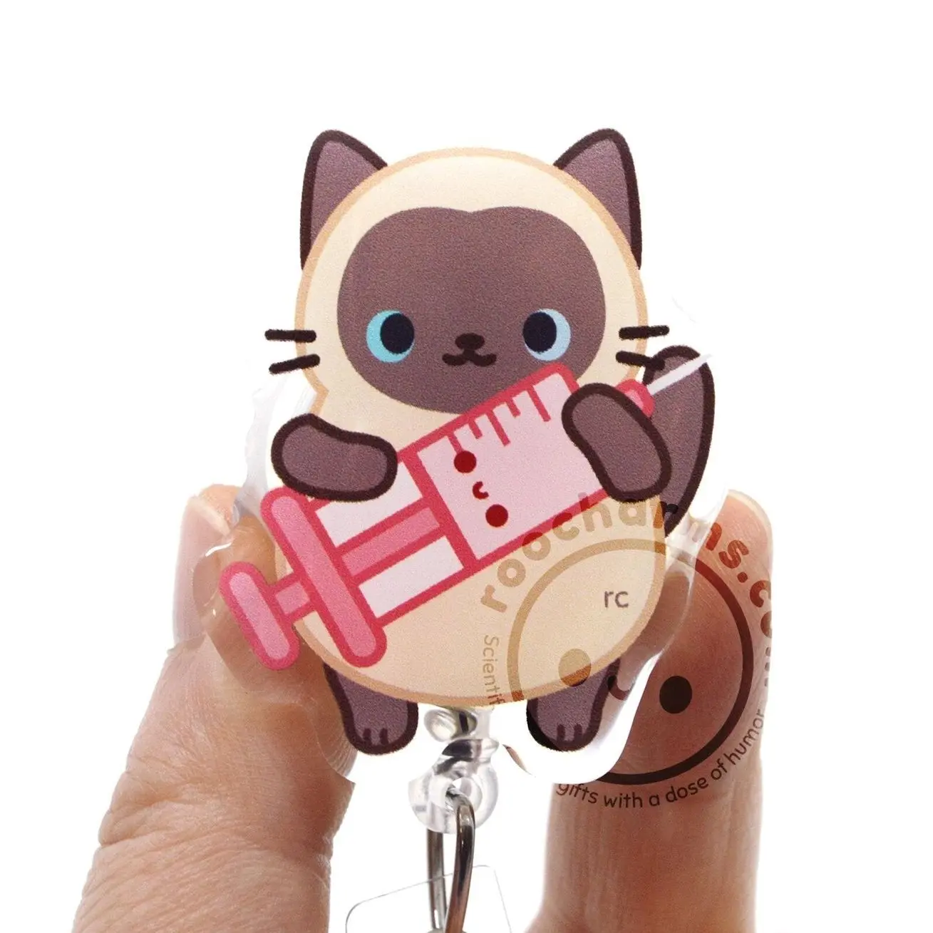 Siamese Cat Acrylic Badge Reel for Nurses, Phlebotomist, Phlebotomy Tech MLT Medical Assistant Syringe Nursing Student Vet Tech Veterinarian