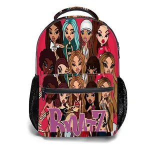 Bratz Annual  Y2K Aesthetic School Backpack for Girls, Cute Cartoon Girl Printed Student Bookbag with Mesh Side Pockets, Large Capacity Casual Daypack and Travel Bag for Kids a-1