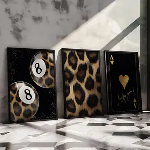 Leopard Wall Art Cheetah Print Black Gold Ace Card Leopard Wall Art Trendy 8 Bill Pool Animal Cheetah  Poster Black Wall Art