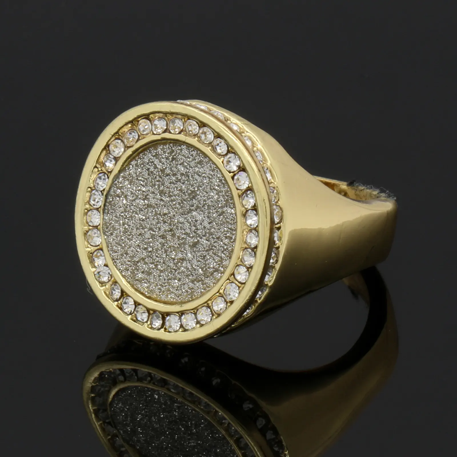 MaxBling81 Men's Hip Hop Iced Out Statement Ring, Gold-Plated with Round Sparkling Cubic Zirconia, Sizes 8-12, Men's Accessories, Rings