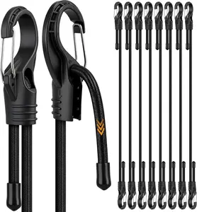 Heavy Duty Bungee Cords with Hooks – 8 Pack Adjustable Elastic Straps, Extendable 7” to 36”, Carabiner Bungee for Cargo, Camping Gear, Bike Rack, Tent & Outdoor Storage