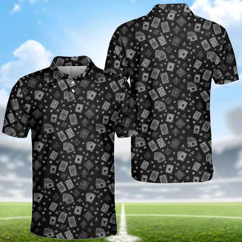 Poker Card Shirt – Black White Playing Cards Polo, Stylish Casino Gambler Look for All Ages