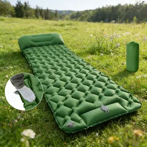 Outdoor Camping Sleeping Pad, Inflatable Mattress with Pillow, Portable Lightweight Inflatable Mat, Moisture Barrier for Travel Hiking Trip, Hiking Essentials