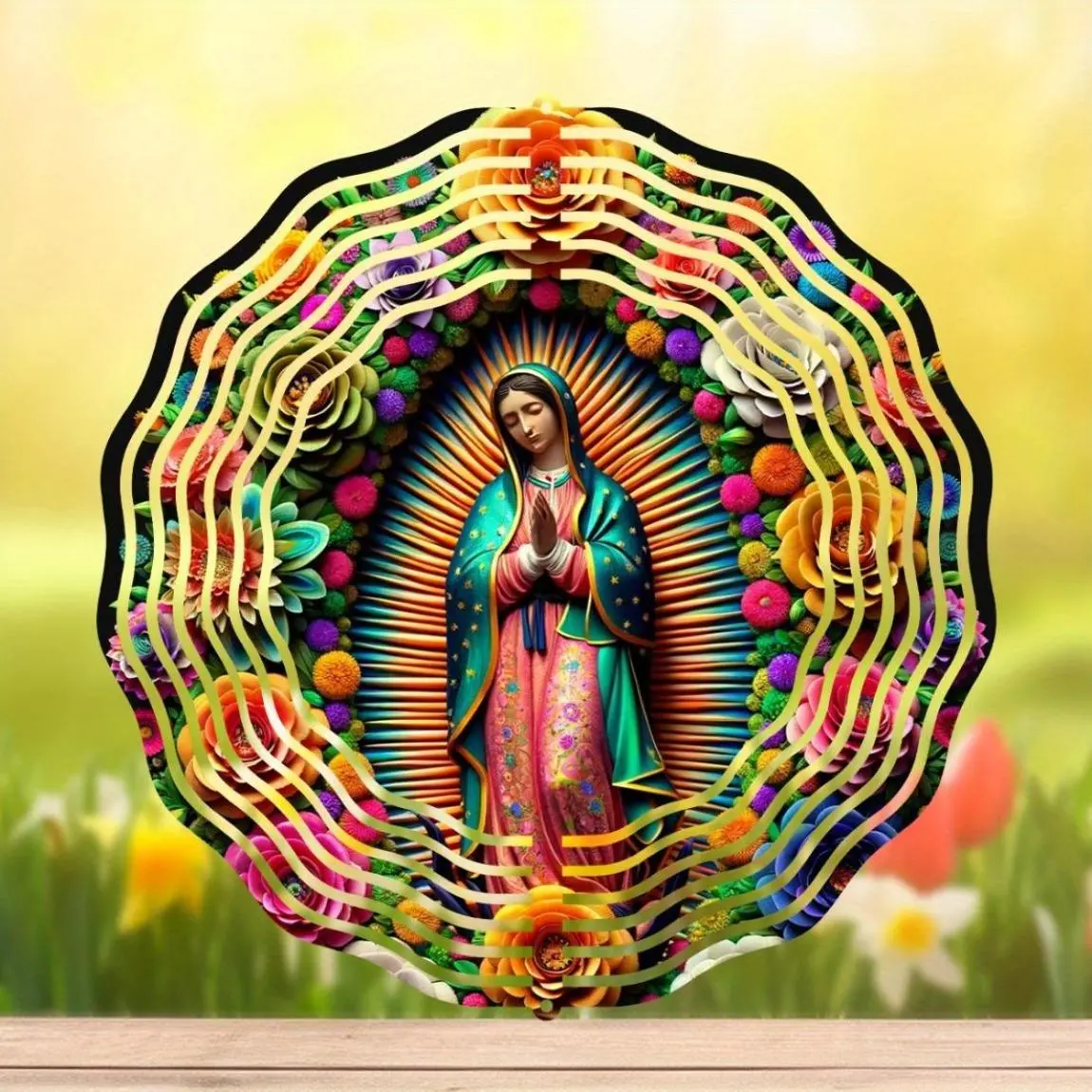 Colorful Metal Wind Spinner, Double Sided Circular Decorative Ornament, Garden Decor for Yard Porch Front Door Holiday Season