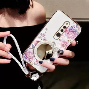 1 Piece Xiaomi Redmi 8 Phone Cases Colorful flowers with a mirror lanyard bracket Pattern Comfortable feel Case Suitable For Xiaomi Redmi 8 With Durable Features Suitable For Fashion