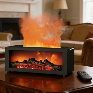 ISUNMEA Fireplace Flame Air Diffuser Humidifier,Multi-Colour Aromatherapy Essential Oil Diffuser,Ultrasonic Aroma Humidifier with Timer for Home,Bedroom,Office,Yoga (Black)