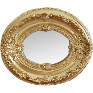Golden Mini  Mirror with Exquisite  Elegant Wall Decor for Bedroom Dresser Table Compact  Retro Design (Golden Oval, 4.7 X5.5)