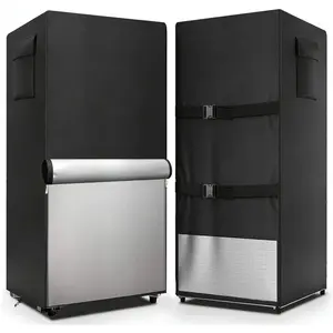 Refrigerator Cover,600D Duty 100% Waterproof Upright Freezer Cover,Outside Stand Up Fridge Covers.Front Can Be Rolled-Up by Zippers.(Black,30" W x 33" D x 62" H)