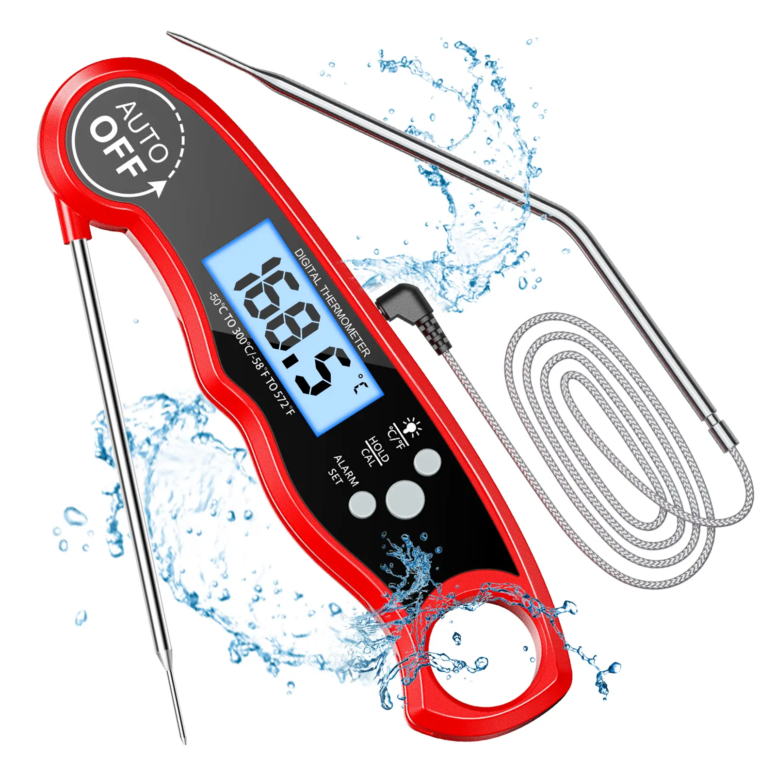 Meat Thermometer Digital, Instant Read Food Thermometer with Dual Probe, Backlight LCD Display, Calibration Function, Kitchen Accessories for BBQ Grill, Gift for Men Birthday, Dad & Mom