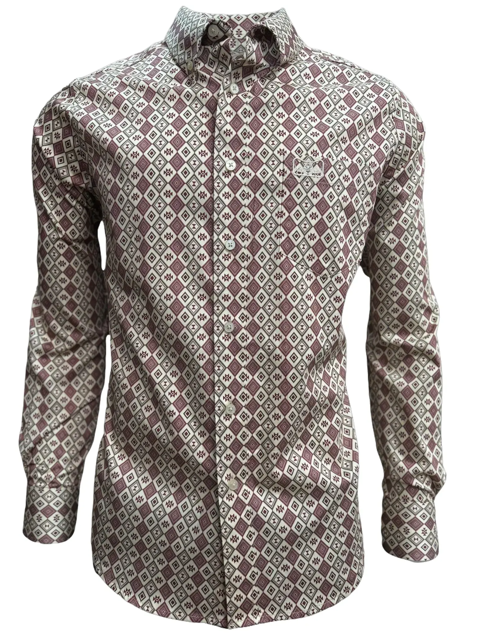 Lamasini CAMISA MT4060 WESTERN VAQUERA MALGA LARGA LAM-3039 BEIGE Long Sleeve Western Shirt with Geometric Pattern